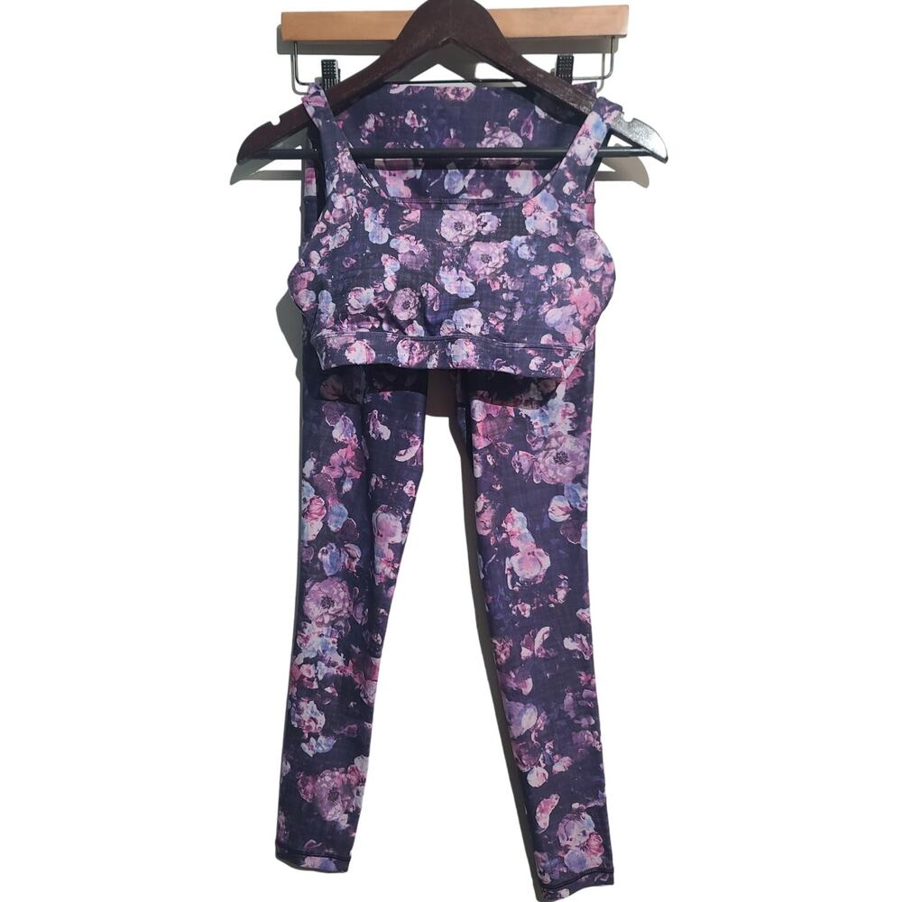 Athleta Workout Bra & Legging Set XS Purple Floral GUC - Exhale + Salutation - Picture 1 of 7